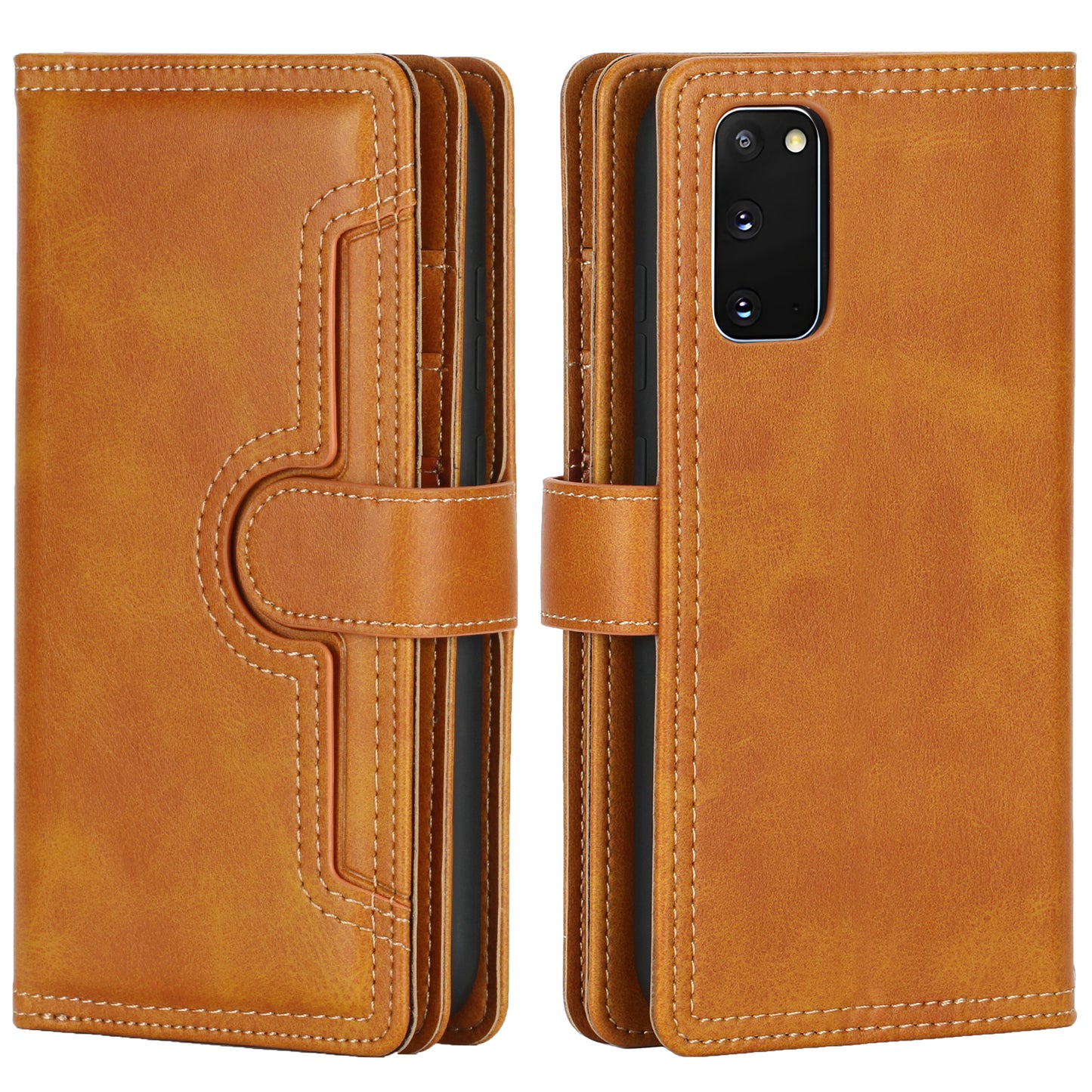 Multiple Card Slots Leather Phone Case for Samsung Galaxy S20 4G/S20 5G - Brown