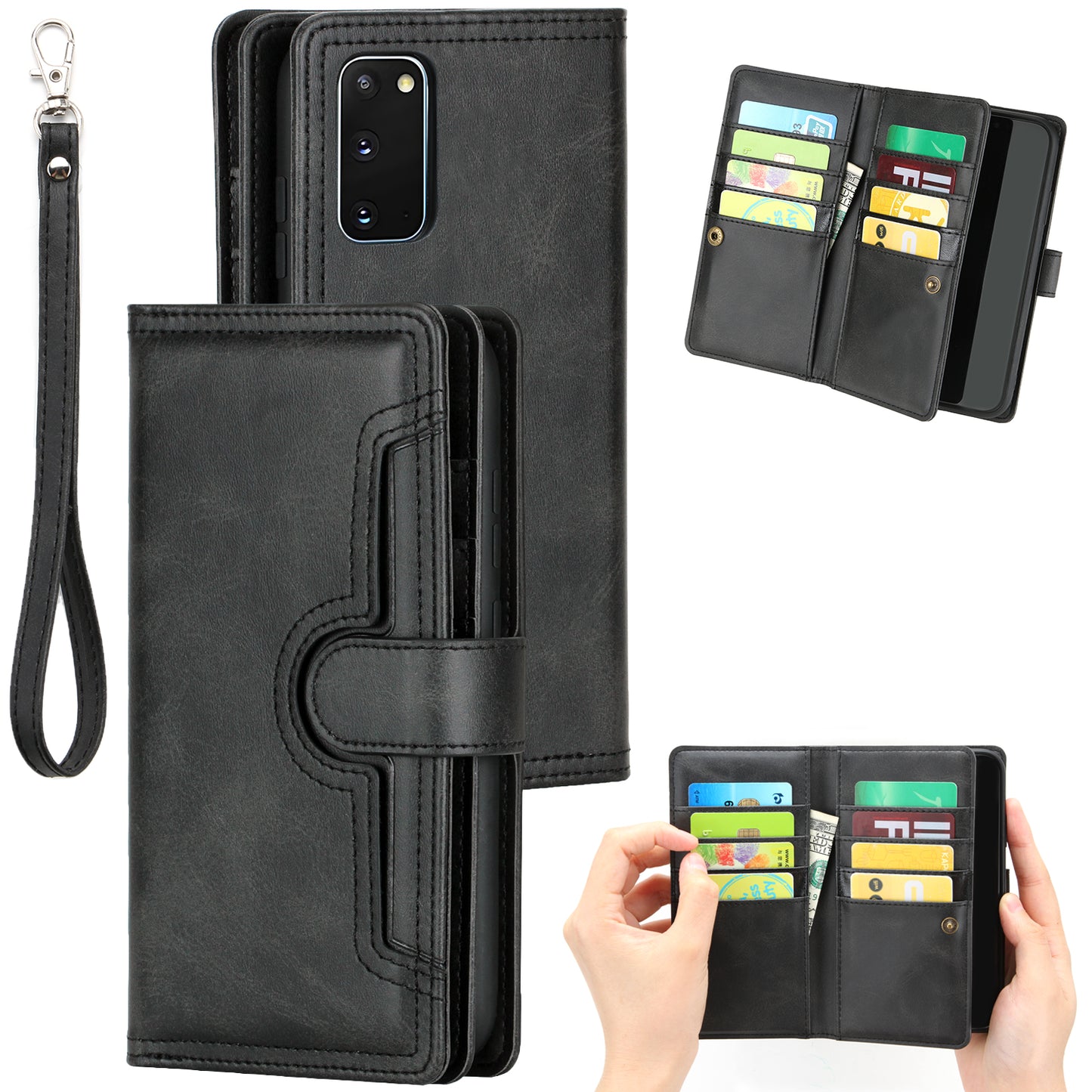 Multiple Card Slots Leather Phone Case for Samsung Galaxy S20 4G/S20 5G - Black