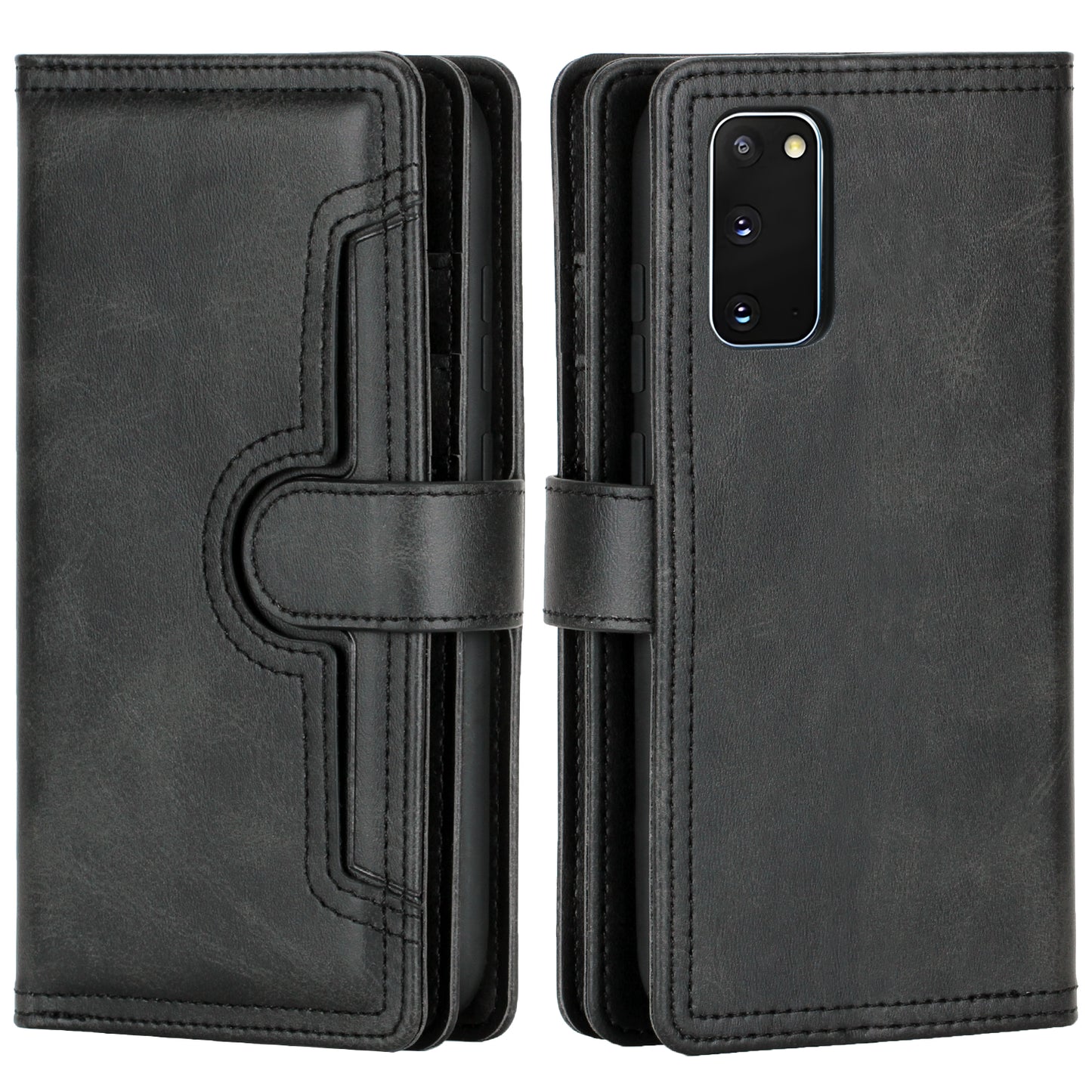 Multiple Card Slots Leather Phone Case for Samsung Galaxy S20 4G/S20 5G - Black