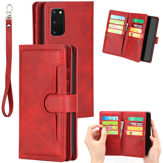 Multiple Card Slots Leather Phone Case for Samsung Galaxy S20 4G/S20 5G - Red