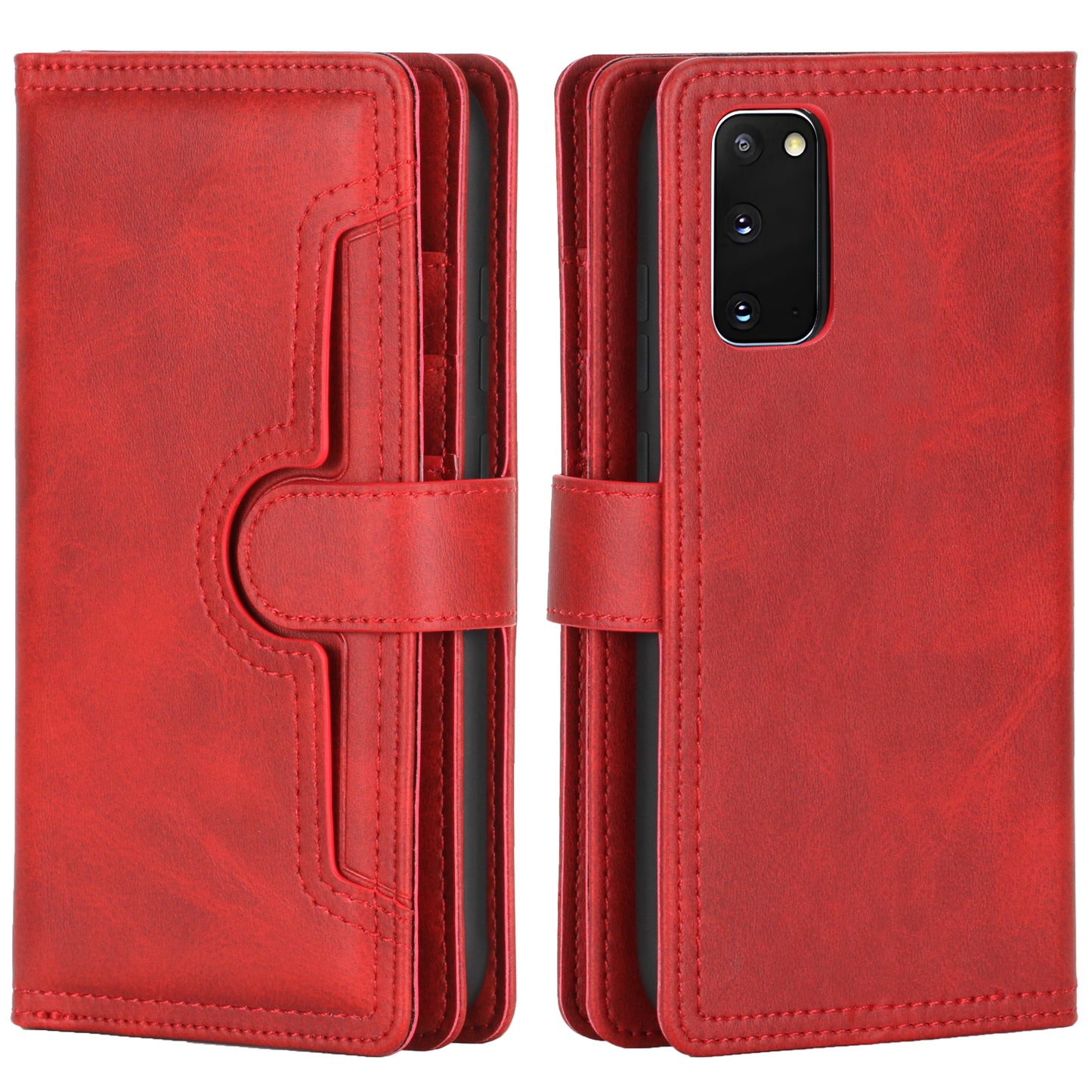 Multiple Card Slots Leather Phone Case for Samsung Galaxy S20 4G/S20 5G - Red