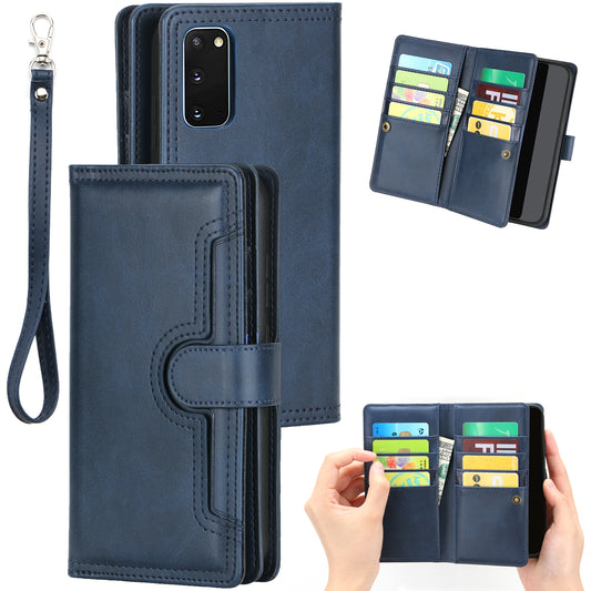 Multiple Card Slots Leather Phone Case for Samsung Galaxy S20 4G/S20 5G - Blue