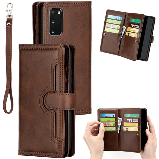 Multiple Card Slots Leather Phone Case for Samsung Galaxy S20 4G/S20 5G - Coffee