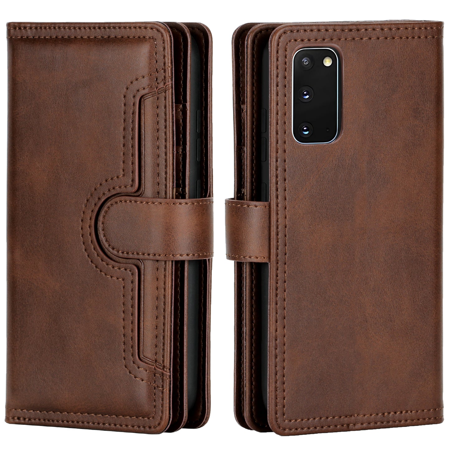 Multiple Card Slots Leather Phone Case for Samsung Galaxy S20 4G/S20 5G - Coffee
