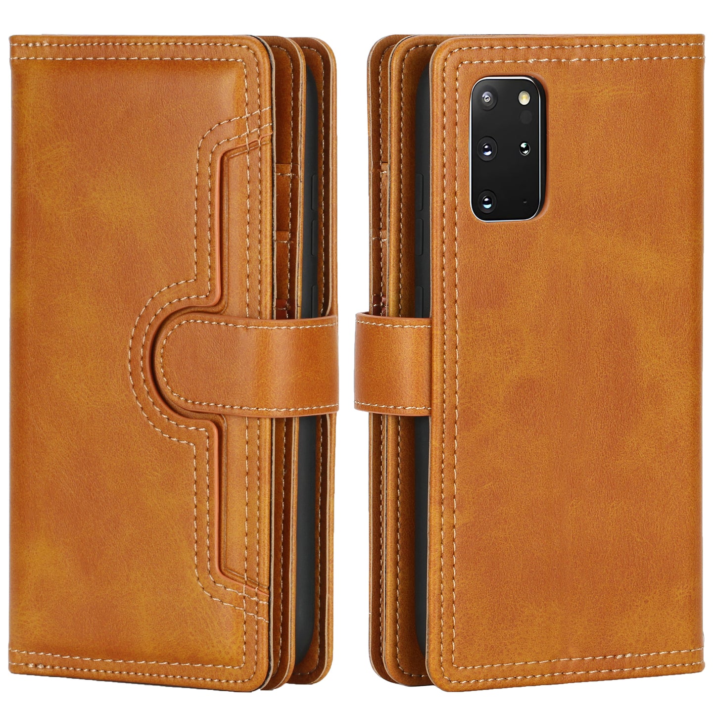 Multiple Card Slots Leather Shell Case for Samsung Galaxy S20 Plus - Brown