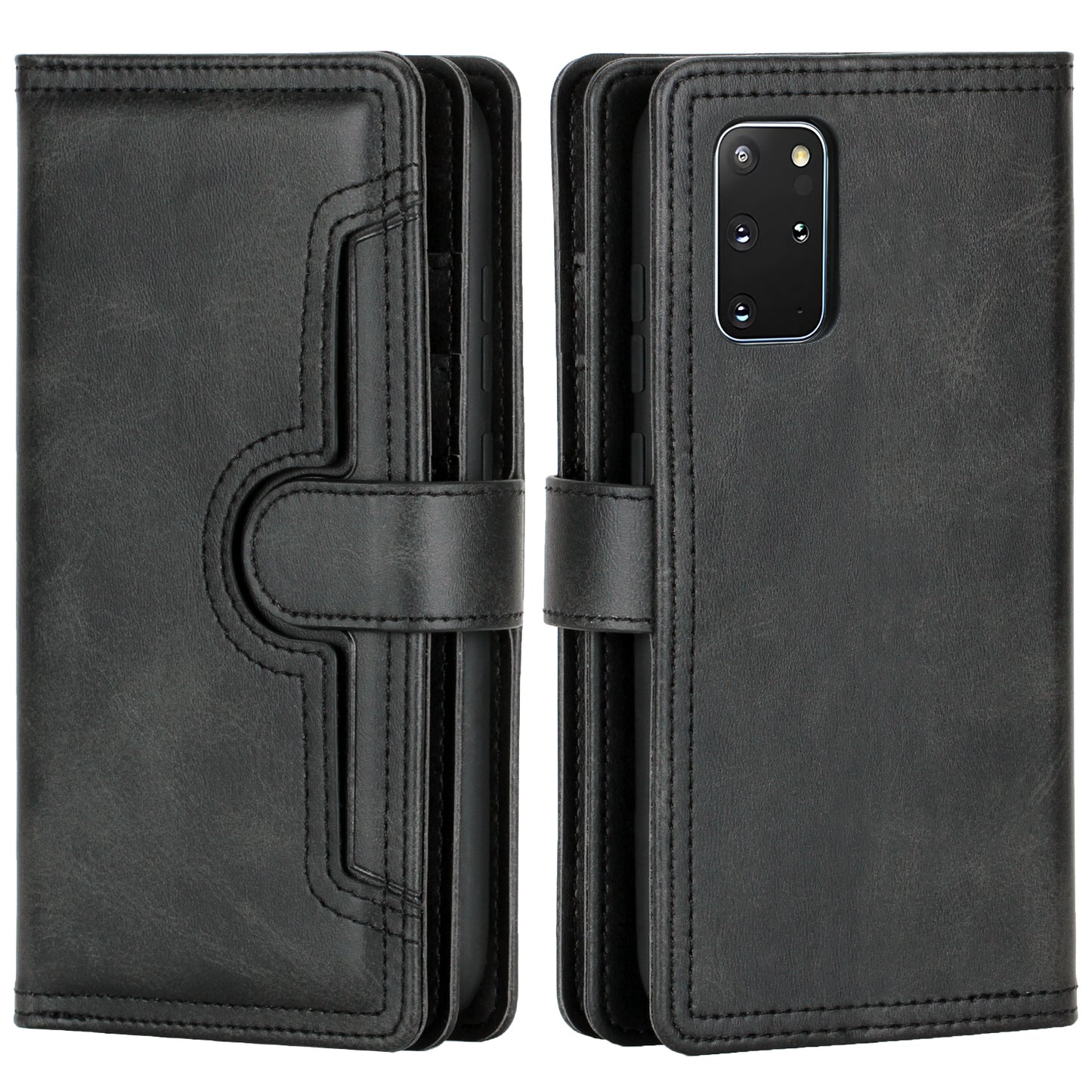 Multiple Card Slots Leather Shell Case for Samsung Galaxy S20 Plus - Black