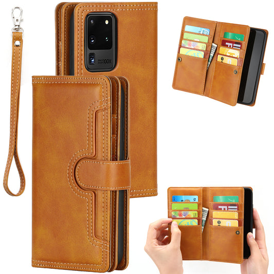 Multiple Card Slots Leather Shell Case Cover for Samsung Galaxy S20 Ultra - Brown