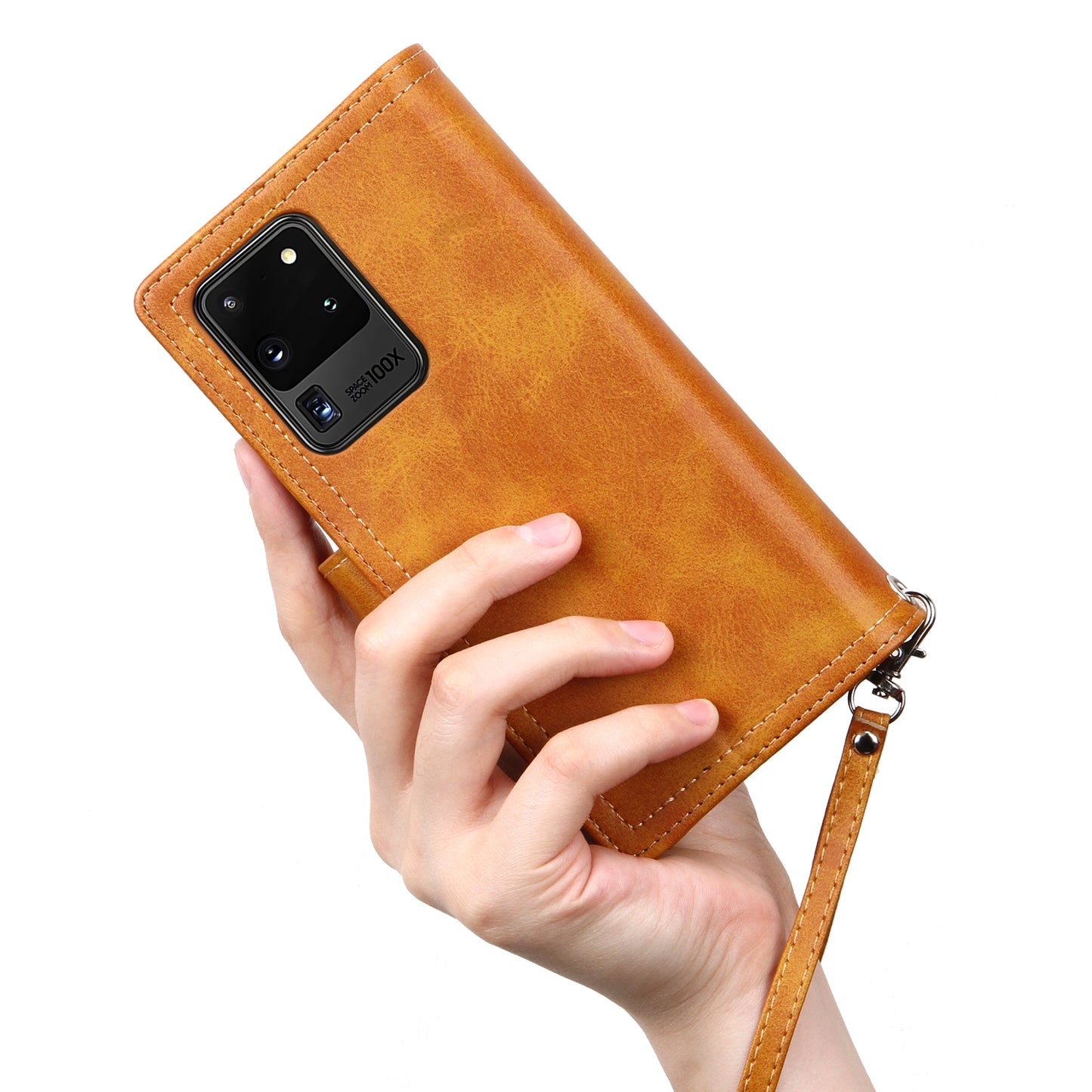 Multiple Card Slots Leather Shell Case Cover for Samsung Galaxy S20 Ultra - Brown