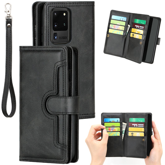 Multiple Card Slots Leather Shell Case Cover for Samsung Galaxy S20 Ultra - Black
