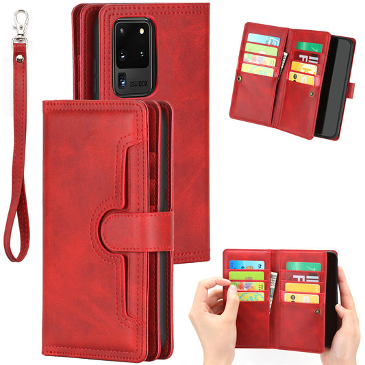 Multiple Card Slots Leather Shell Case Cover for Samsung Galaxy S20 Ultra - Red