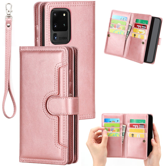 Multiple Card Slots Leather Shell Case Cover for Samsung Galaxy S20 Ultra - Rose Gold