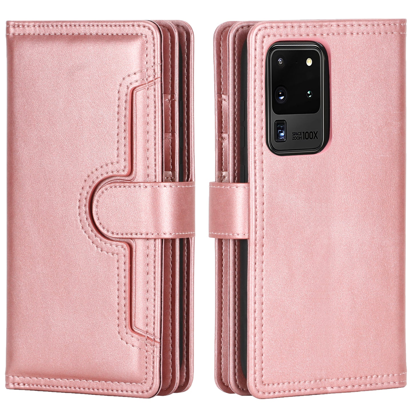 Multiple Card Slots Leather Shell Case Cover for Samsung Galaxy S20 Ultra - Rose Gold