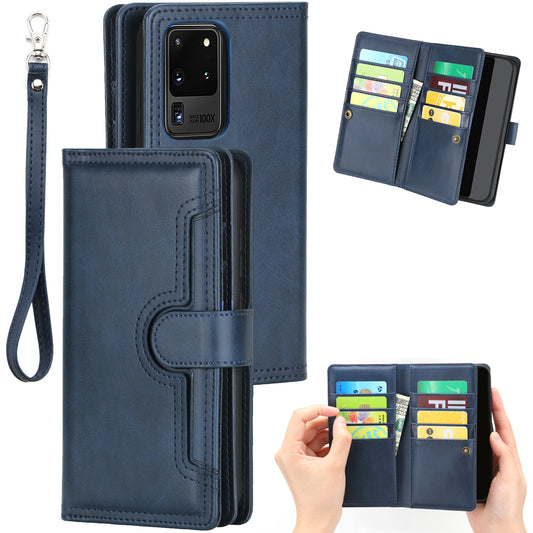 Multiple Card Slots Leather Shell Case Cover for Samsung Galaxy S20 Ultra - Blue