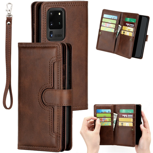 Multiple Card Slots Leather Shell Case Cover for Samsung Galaxy S20 Ultra - Coffee