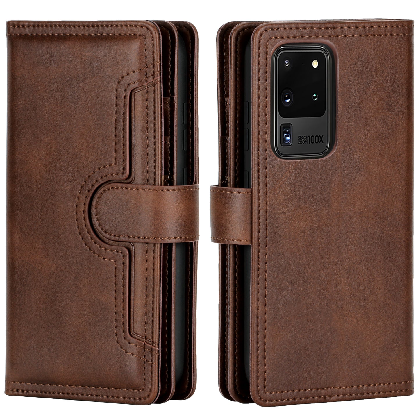 Multiple Card Slots Leather Shell Case Cover for Samsung Galaxy S20 Ultra - Coffee