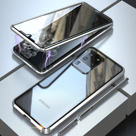 LUPHIE Magnetic Installation Metal Frame + Tempered Glass Phone Cover for Samsung Galaxy S20 Ultra - Silver