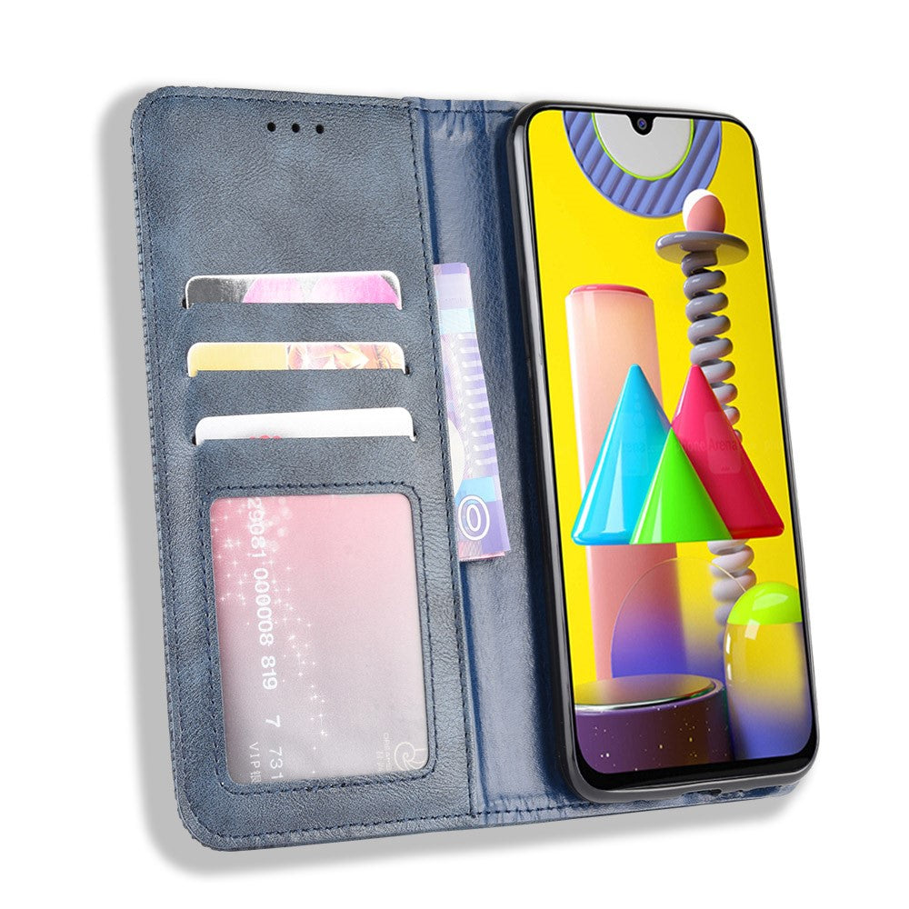 Magnetic Retro Leather with Wallet Phone Shell for Samsung Galaxy M31 - Blue
