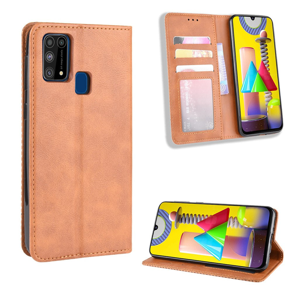Magnetic Retro Leather with Wallet Phone Shell for Samsung Galaxy M31 - Brown