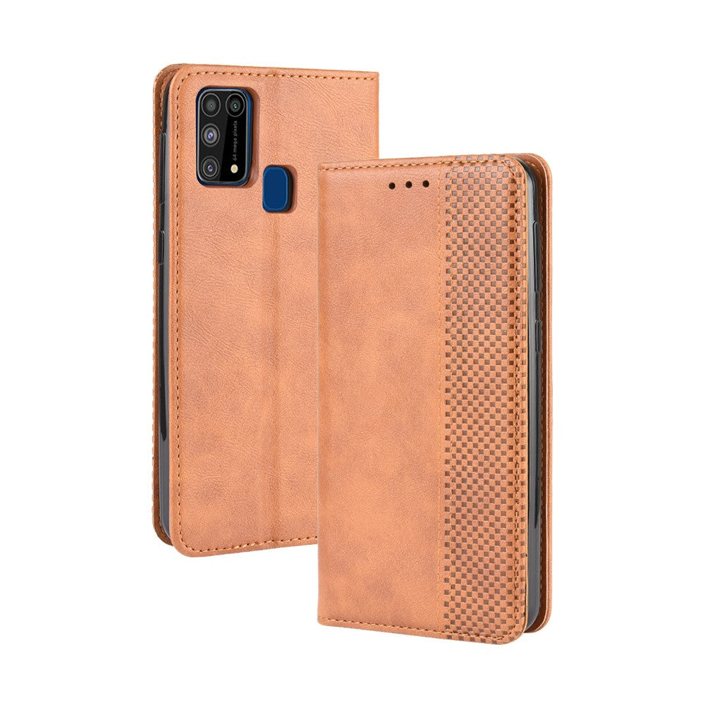 Magnetic Retro Leather with Wallet Phone Shell for Samsung Galaxy M31 - Brown