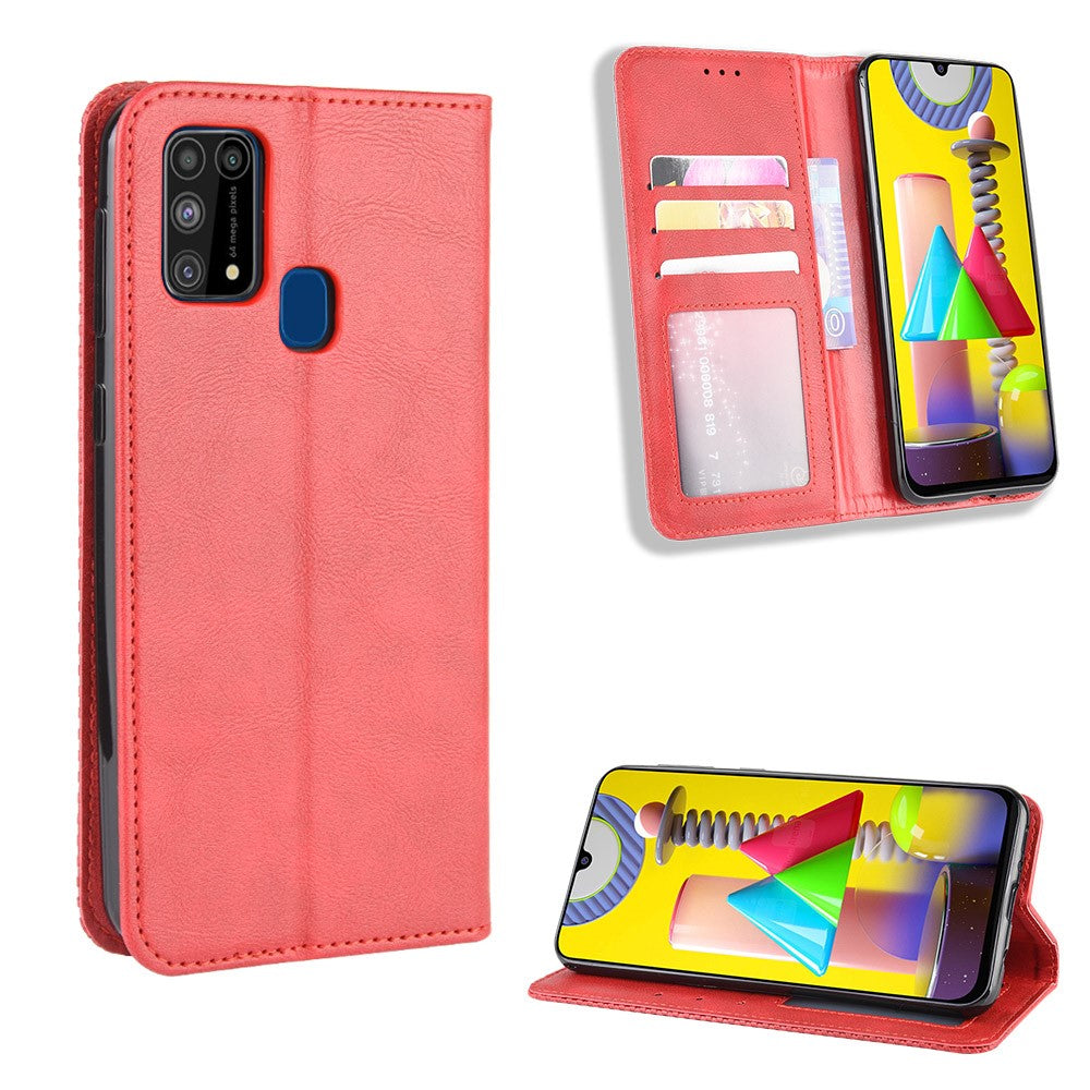 Magnetic Retro Leather with Wallet Phone Shell for Samsung Galaxy M31 - Red