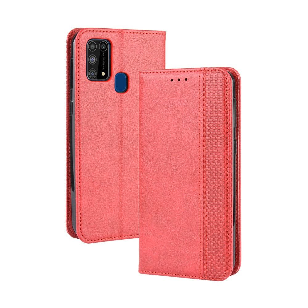 Magnetic Retro Leather with Wallet Phone Shell for Samsung Galaxy M31 - Red