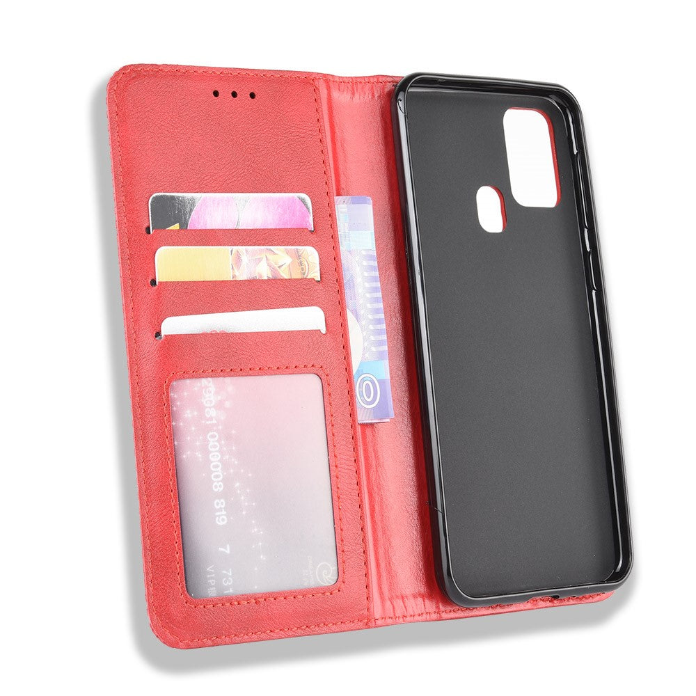 Magnetic Retro Leather with Wallet Phone Shell for Samsung Galaxy M31 - Red