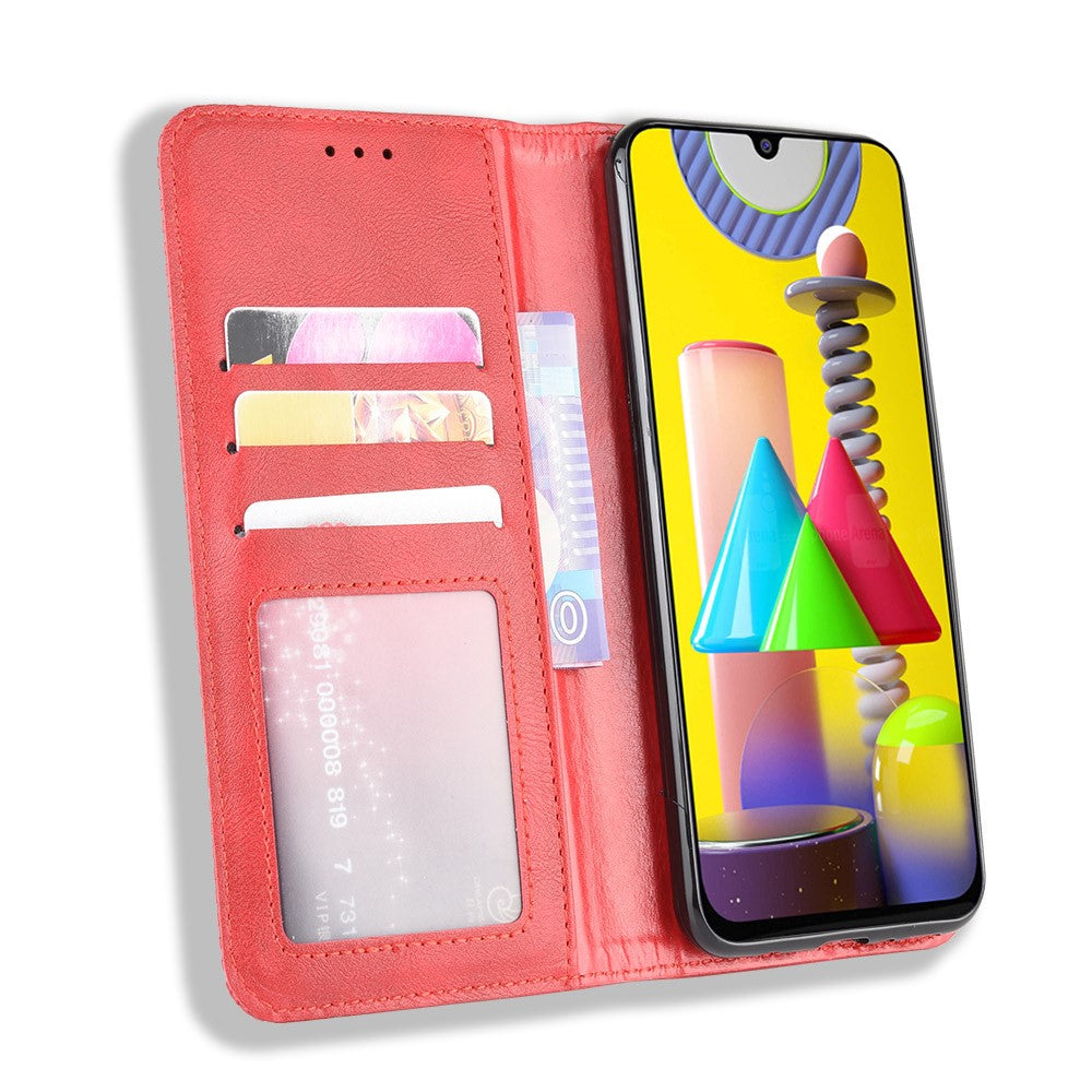 Magnetic Retro Leather with Wallet Phone Shell for Samsung Galaxy M31 - Red