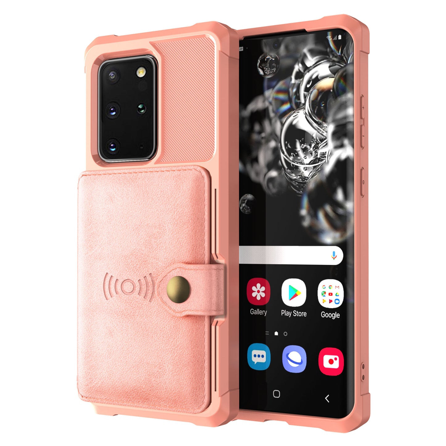 Wallet Kickstand Leather Coated TPU Cover Built-in Magnetic Sheet for Samsung Galaxy S20 Plus/S20 Plus 5G - Rose Gold