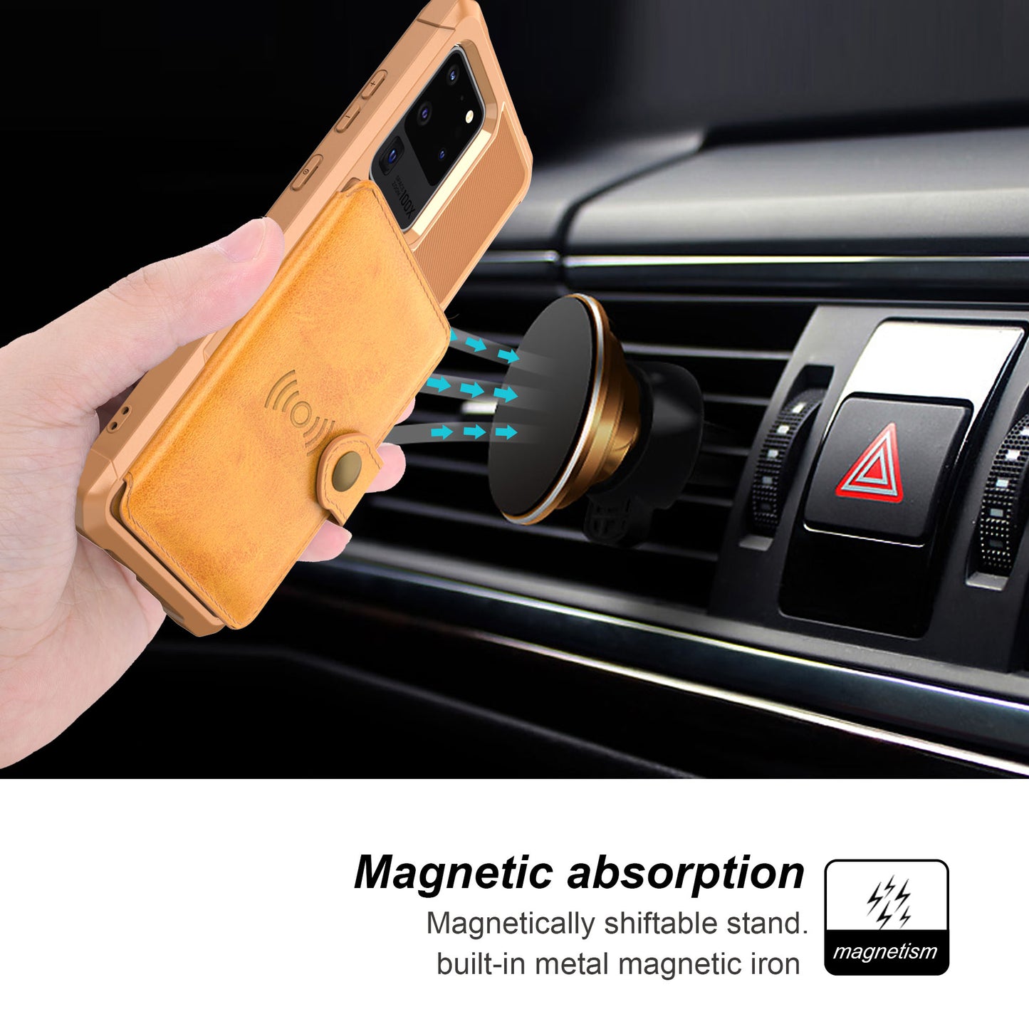 Wallet Kickstand Leather Coated TPU Cover Built-in Magnetic Sheet for Samsung Galaxy S20 Plus/S20 Plus 5G - Gold