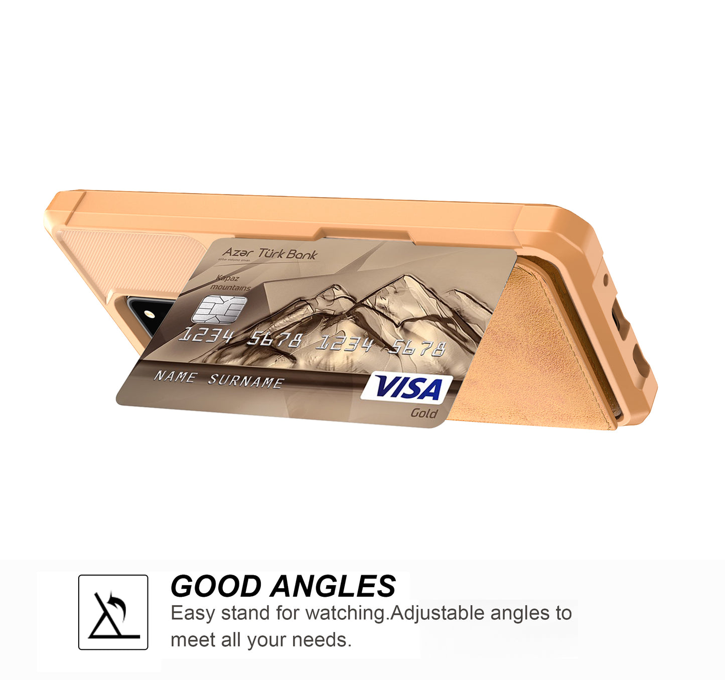 Wallet Kickstand Leather Coated TPU Cover Built-in Magnetic Sheet for Samsung Galaxy S20 Plus/S20 Plus 5G - Gold