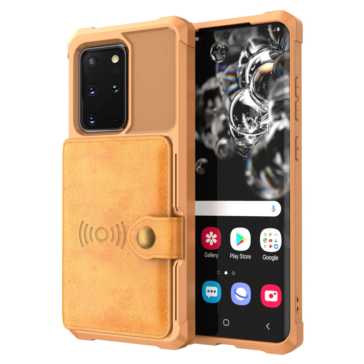 Wallet Kickstand Leather Coated TPU Cover Built-in Magnetic Sheet for Samsung Galaxy S20 Plus/S20 Plus 5G - Gold