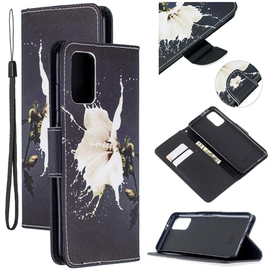 Cross Texture Pattern Printing Leather Wallet Phone Casing for Samsung Galaxy S20 Plus - White Flower
