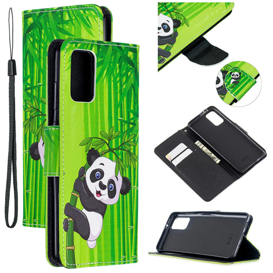 Cross Texture Pattern Printing Leather Wallet Phone Casing for Samsung Galaxy S20 Plus - Panda