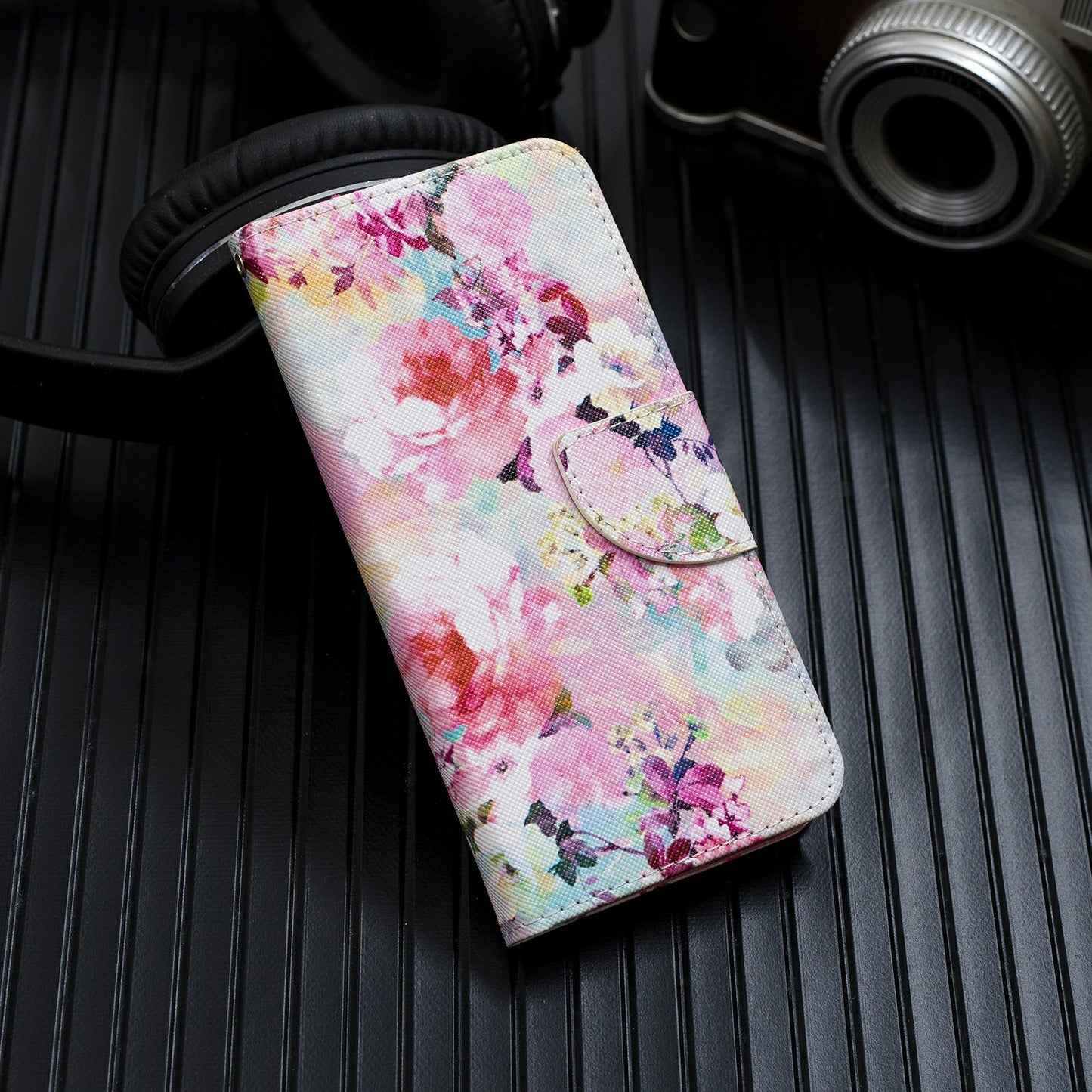 Cross Texture Pattern Printing Leather Wallet Phone Casing for Samsung Galaxy S20 Plus - Fresh Flower
