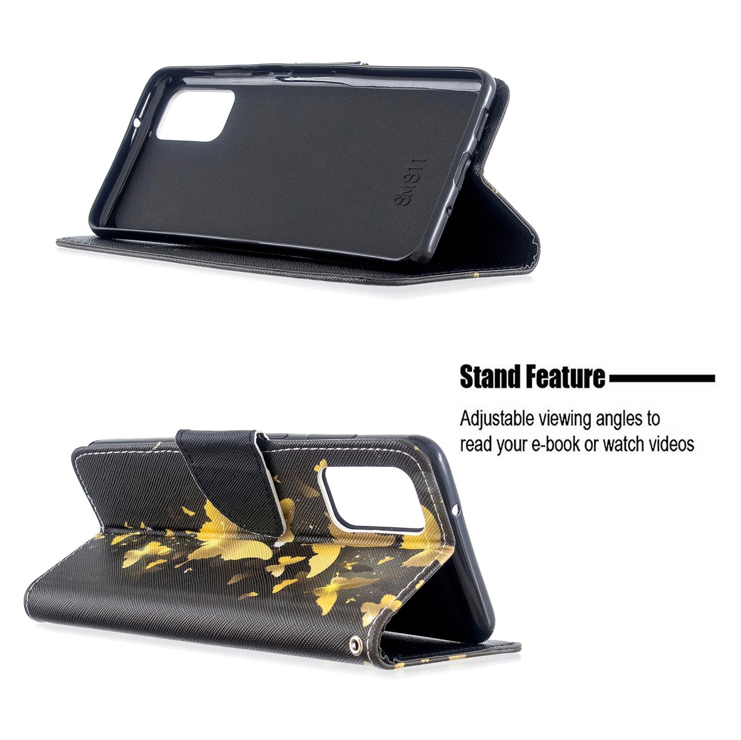 Cross Texture Pattern Printing Leather Wallet Phone Casing for Samsung Galaxy S20 Plus - Gold Butterflies
