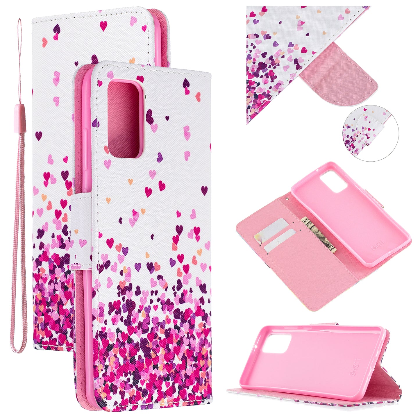 Cross Texture Pattern Printing Leather Wallet Phone Casing for Samsung Galaxy S20 Plus - Hearts