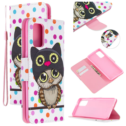 Cross Texture Pattern Printing Leather Wallet Phone Casing for Samsung Galaxy S20 Plus - Lovely Owl