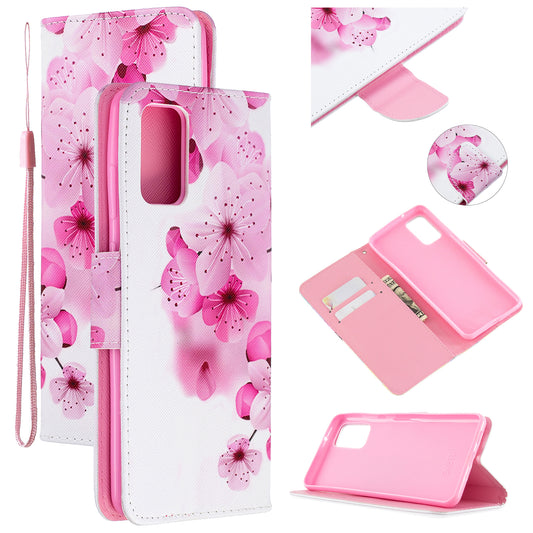 Cross Texture Pattern Printing Leather Wallet Phone Casing for Samsung Galaxy S20 Plus - Pink Flower