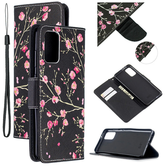 Cross Texture Pattern Printing Leather Wallet Phone Casing for Samsung Galaxy S20 Plus - Red Flower