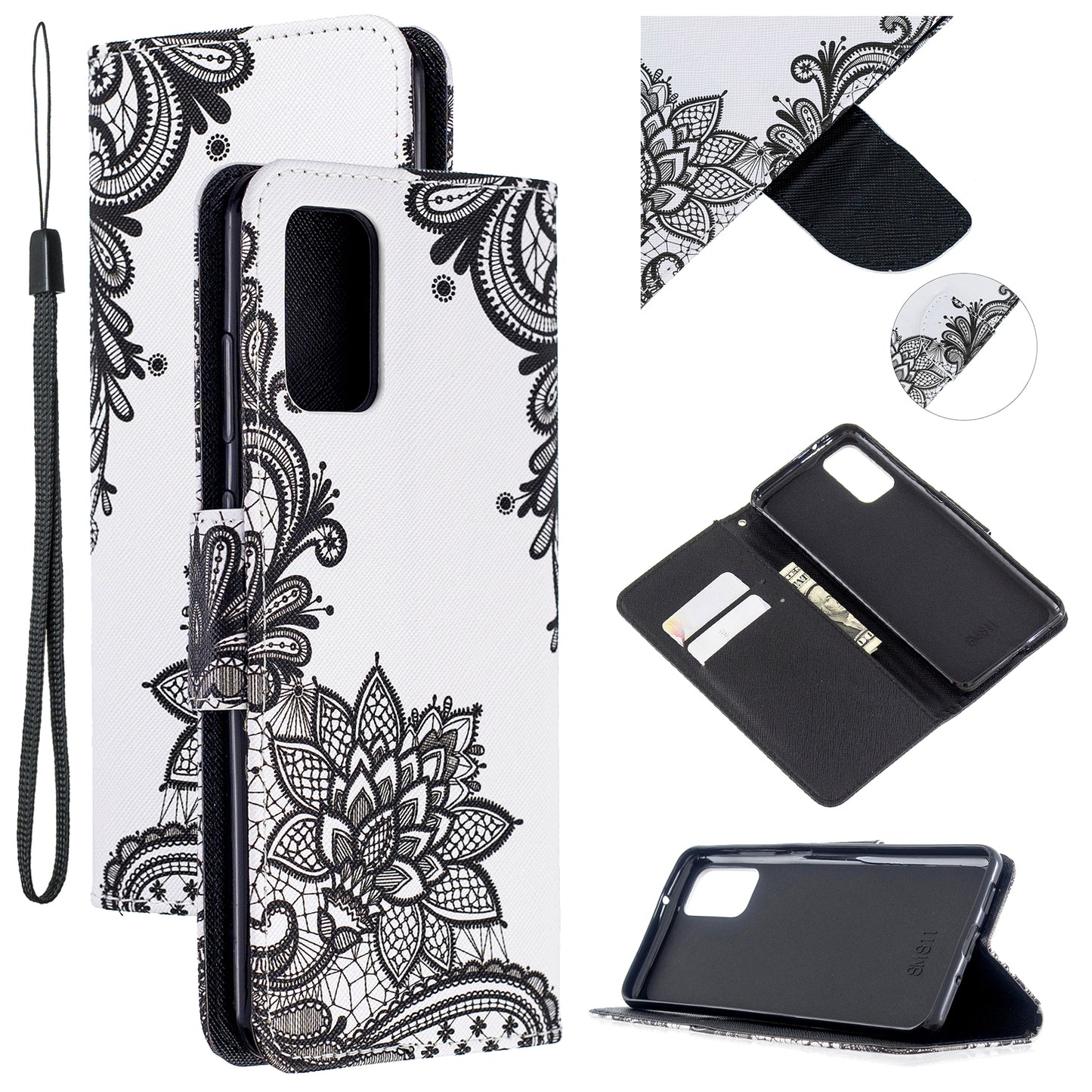Cross Texture Pattern Printing Leather Wallet Phone Casing for Samsung Galaxy S20 Plus - Lace Flower