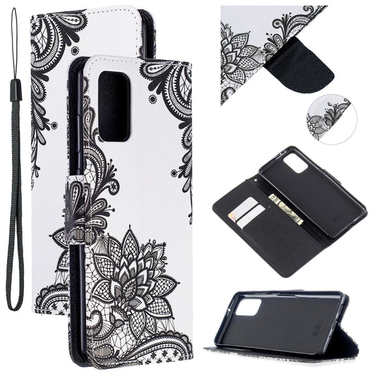 Cross Texture Pattern Printing Leather Wallet Phone Casing for Samsung Galaxy S20 Plus - Lace Flower
