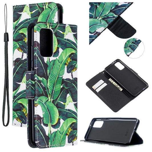 Cross Texture Pattern Printing Leather Wallet Phone Casing for Samsung Galaxy S20 Plus - Leaves