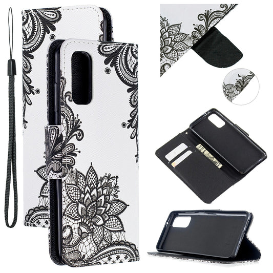 Pattern Printing Cross Texture Wallet Leather Stand Case for Samsung Galaxy S20 4G/S20 5G - Black Flower