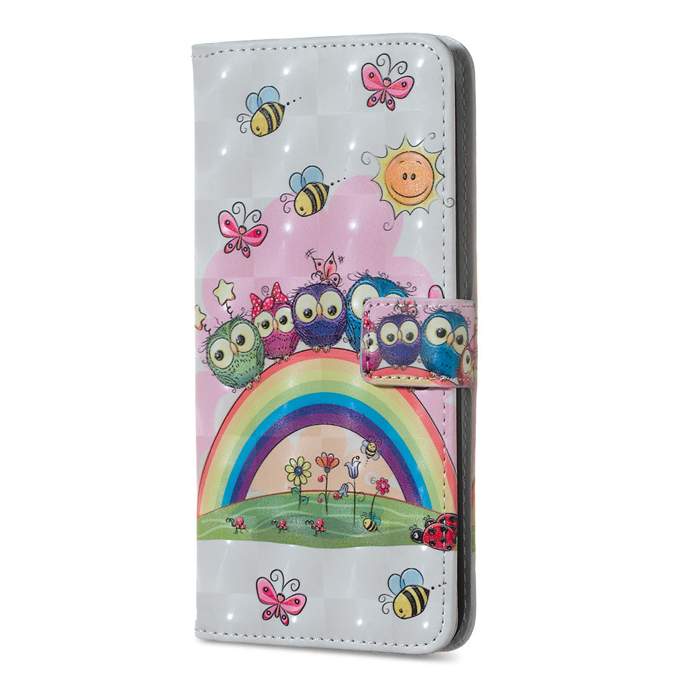 3D Colored Carving Pattern Printing Wallet Leather Phone Case for Samsung Galaxy S20 Ultra - Rainbow