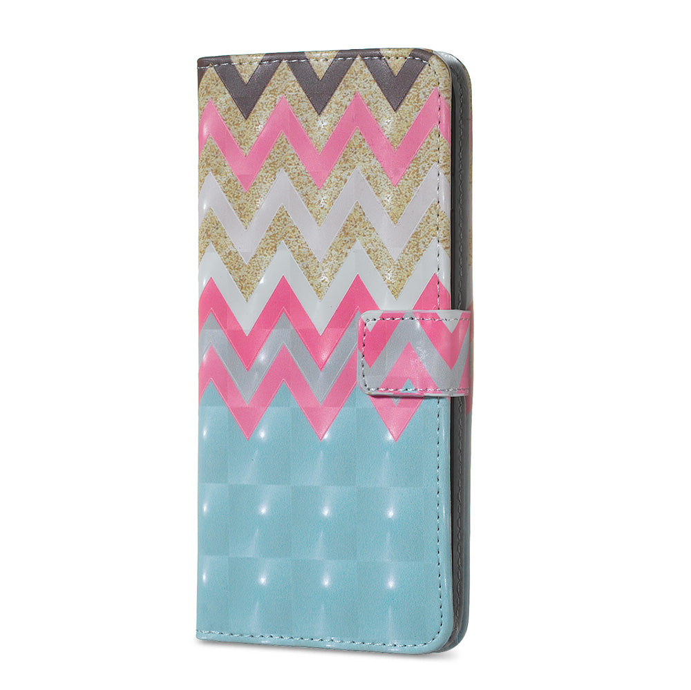 3D Colored Carving Pattern Printing Wallet Leather Phone Case for Samsung Galaxy S20 Ultra - Wave