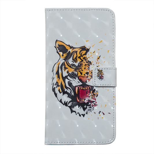 3D Colored Carving Pattern Printing Wallet Leather Phone Case for Samsung Galaxy S20 Ultra - Tiger