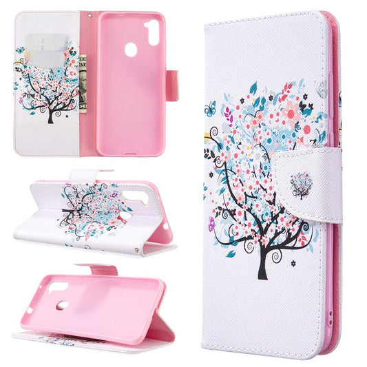 Pattern Printing Stand Leather Wallet Cover for Samsung Galaxy A11 (EU Version)/M11 - Flowered Tree