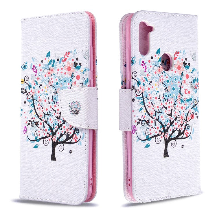Pattern Printing Stand Leather Wallet Cover for Samsung Galaxy A11 (EU Version)/M11 - Flowered Tree