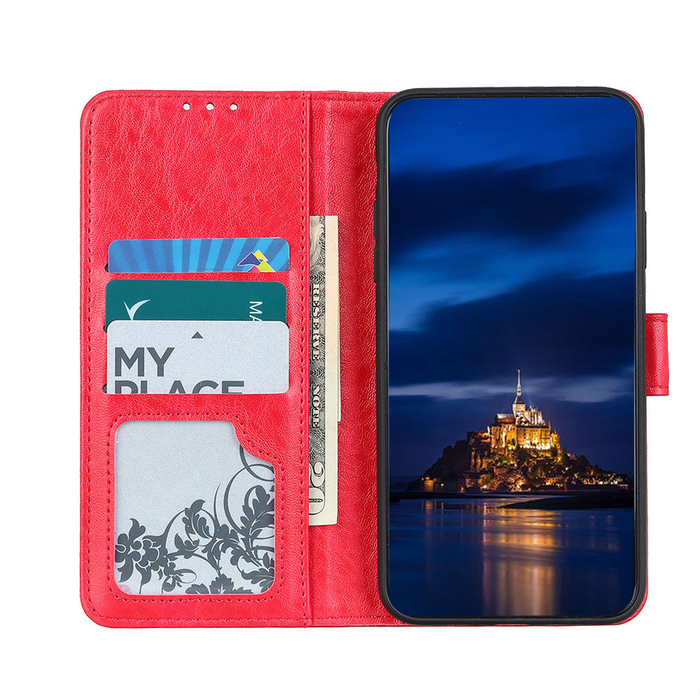 Crazy Horse Skin Leather Flip Cover Wallet Stand Mobile Phone Case for Samsung Galaxy S20 4G/S20 5G - Red