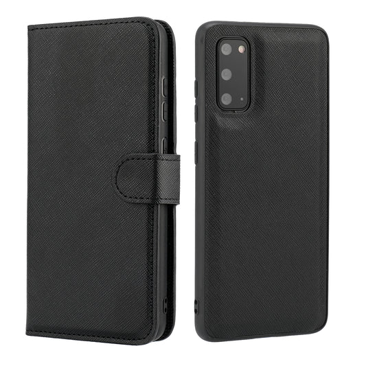 Cross Texture Protective Leather Wallet Cover + Removable TPU Case for Samsung Galaxy S20 4G/S20 5G - Black